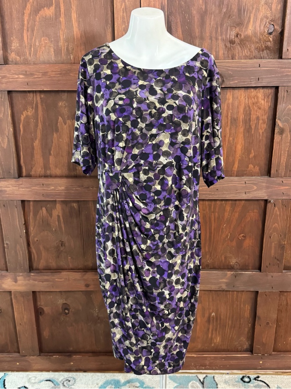 connected apparel Purple and Cream Patterned Midi Dress